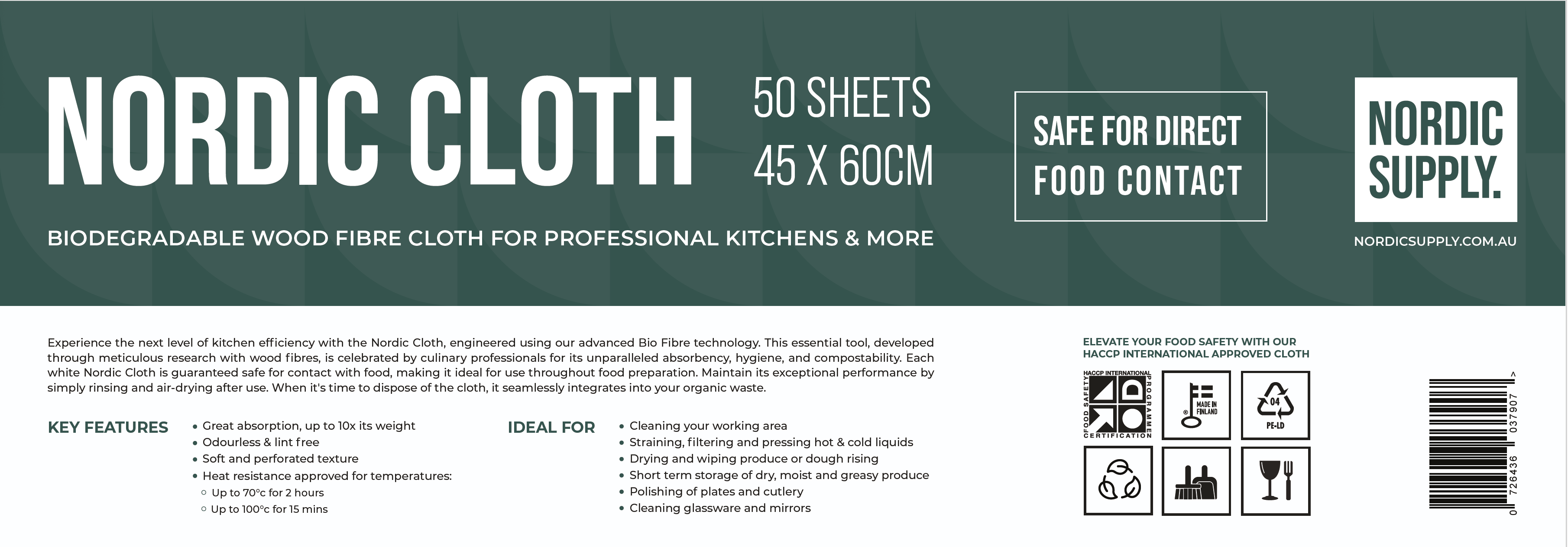 Nordic Cloth  50 sheets/roll - SAFE FOR DIRECT FOOD CONTACT